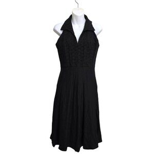 Eliza J Black Halter Neck Crocheted Lace A-Line Linen Blend Midi Dress Sz 6